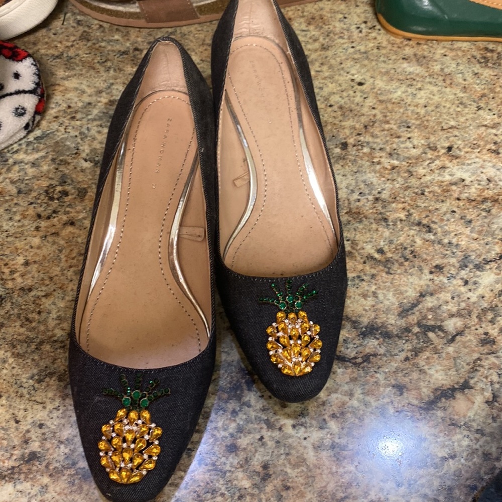 Zara denim pineapple shoes